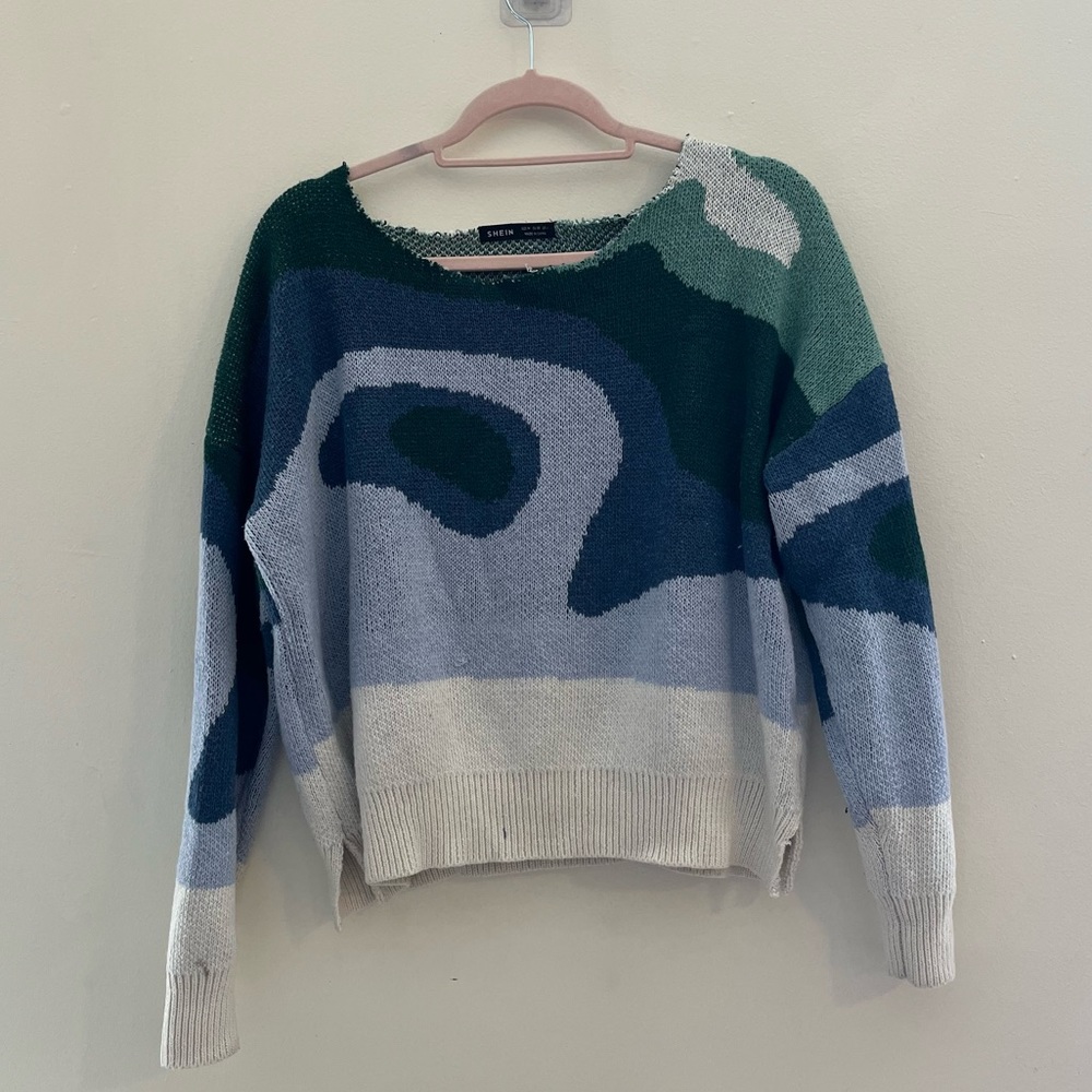 Shein blue green wave sweater